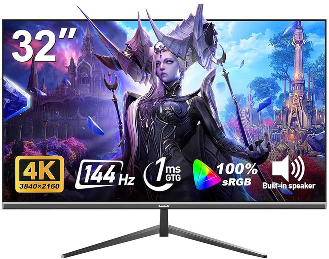 Gawfolk 32인치 4K 울트라 HD 컴퓨터 모니터 144Hz 게이밍 화면 1ms 어댑티브 싱크 sRGB 178 광시야각 2 1 디스플레이포트 100 100mm 벽 마운트 블랙, 32 inch Bla