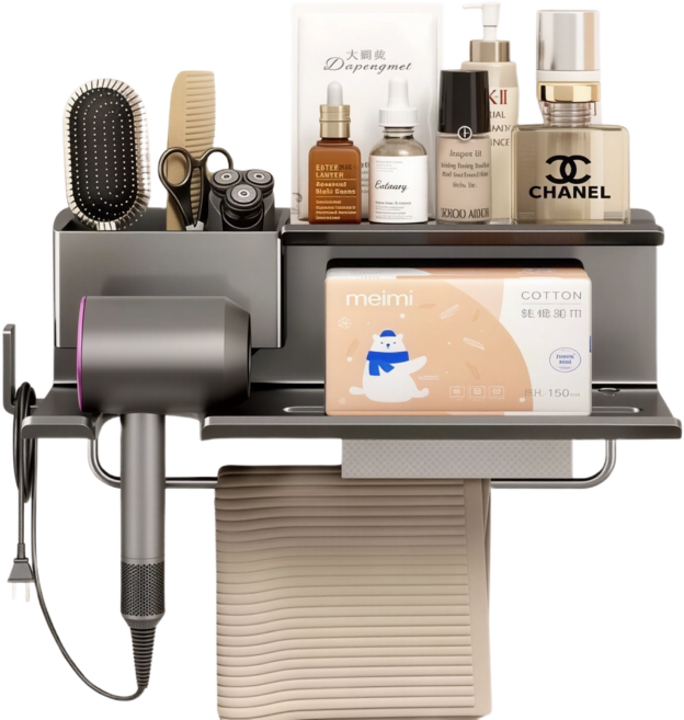 비브온 욕실 무타공 헤어 드라이기 거치대, 1개, 그레이(왼쪽거치대)