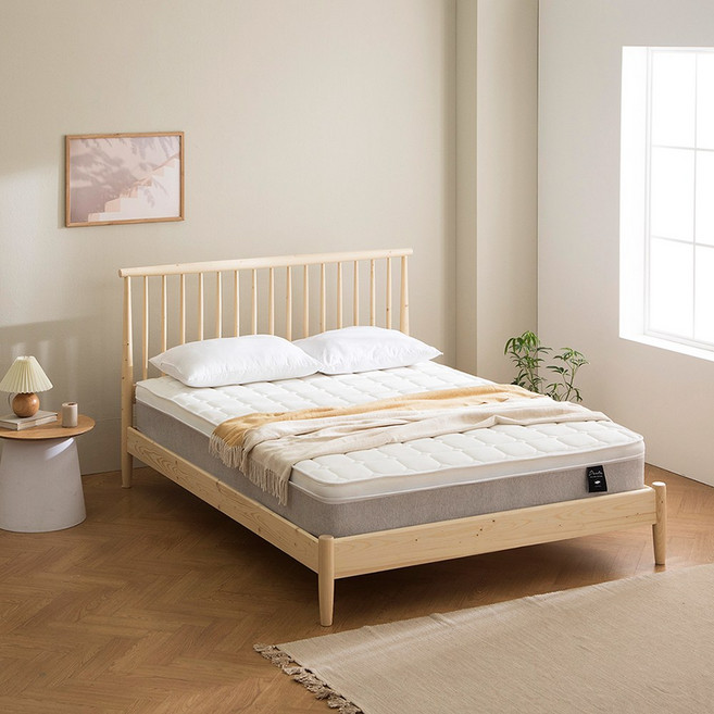 파로마 마카롱 핀란드 원목 침대 SS Q 슈퍼싱글 퀸 + 본넬 필로우탑 매트리스 세트, 아이보리