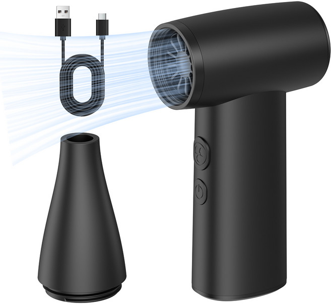 WOWWAY 초강력 무선 에어건 4단계조절 150000rpm 차량용 미니 소형 핸디 청소기 휴대용 선풍기 송풍기 터보팬, 블랙