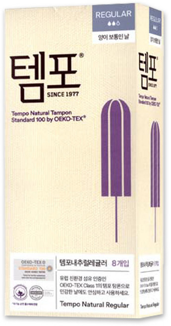 동아제약 템포 유기농 순면 네추럴 레귤러 8P, 8개입, 1개