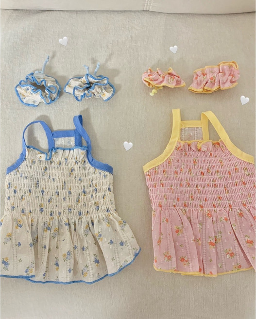 강아지원피스 강아지여름원피스 애견이어슈슈세트, 원피스, 핑크, 1개