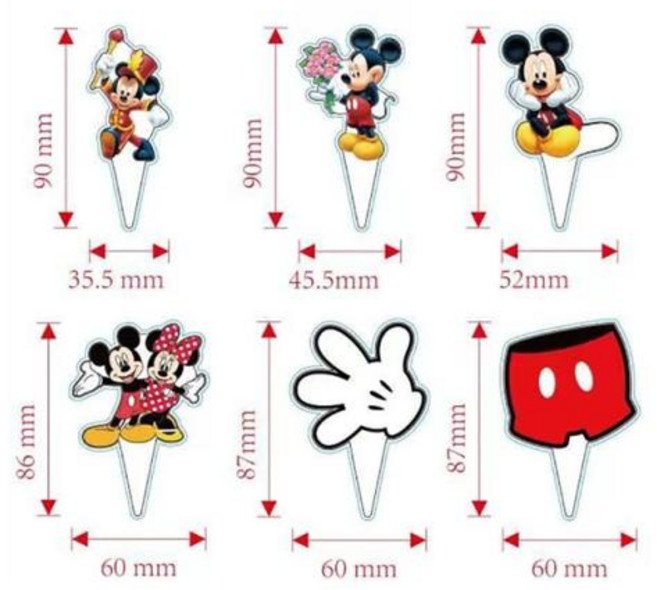 디즈니 미키 마우스 생일 파티 장식 용품 미키 종이 접시 컵 냅킨 풍선 DIY 베이비 샤워 신제품, 기타, 36)24pcs cake topper