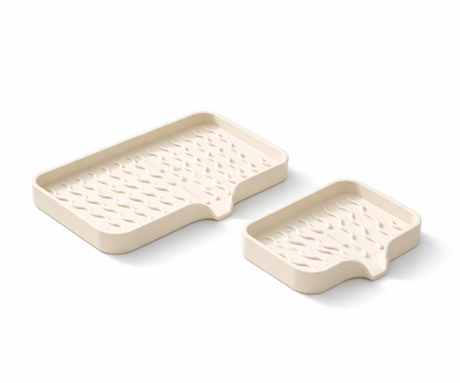 실리콘 수세미 거치대 주방용 물결 트레이 싱크대 세제통 받침대 2종 세트, 1세트, 아이보리