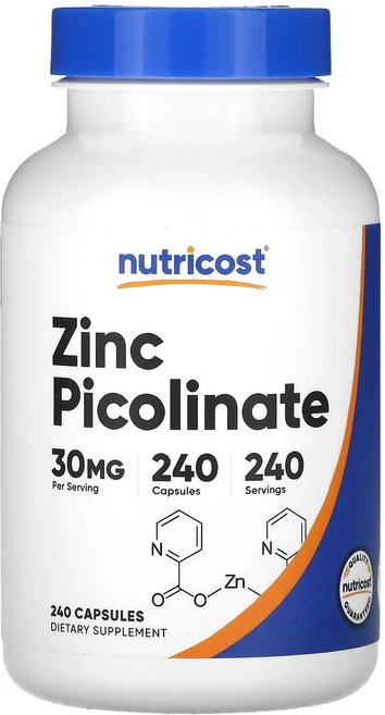 Nutricost 아연 피콜리네이트 30mg 캡슐 240정, Nutricost아연피콜리네이트30mg캡슐240정, 1개 - 쿠팡