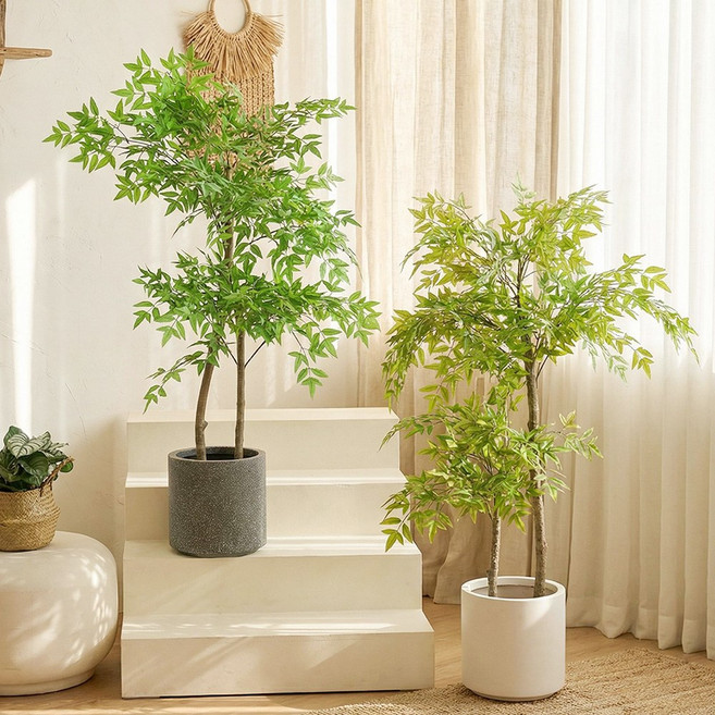 식물 인테리어 조화 나무 인조 화분 플랜테리어 남천나무, 2단그린, 1개