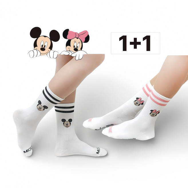 1+1세트 디즈니 여성 양말 미끄러짐방지 운동 요가 필라테스 골프 양말 미키 미니 마우스 논슬립