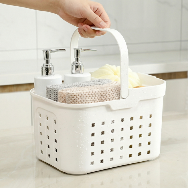 슈나온 2단 분리형 물빠짐 목욕바구니, 화이트