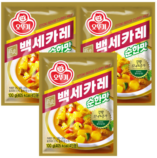 오뚜기 백세카레 순한맛 / 카레가루 분말, 3개, 100g