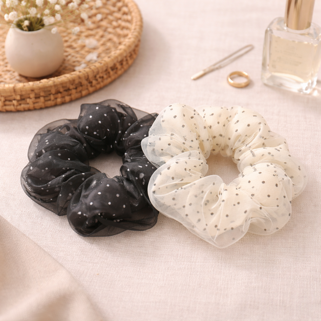 IFNA 도트 쉬폰 곱창 머리끈 헤어 스크런치 1+1 구성