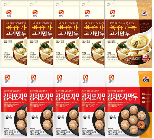 사조오양 육즙가득 고기만두 5개 + 김치 포자 만두 5봉, 180g, 10개
