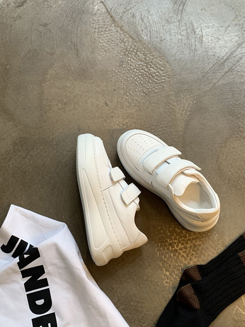 軟牛皮~真皮減齡魔術貼厚底小白鞋女秋百搭增高運動休閒板鞋