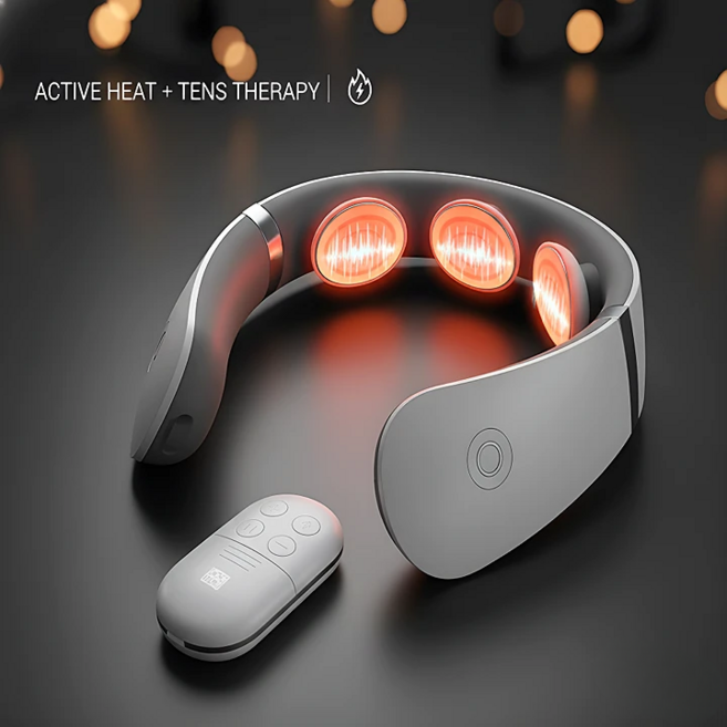 2in1 어깨 목 무선 2단 온열 넥마사지기 360도 저주파 마사지기 근육이완 15단강도 가정용 차량용, 화이트, 1개
