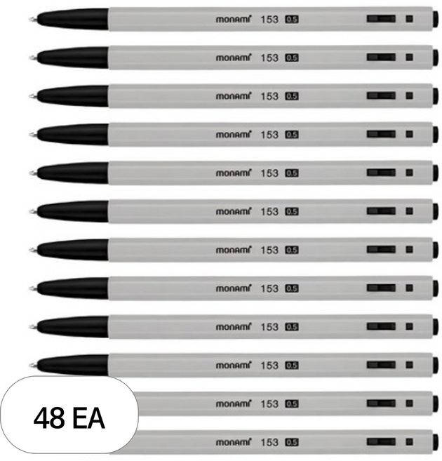 모나미 153 유성볼펜 0.5mm, 흑색 (새상품), 48개