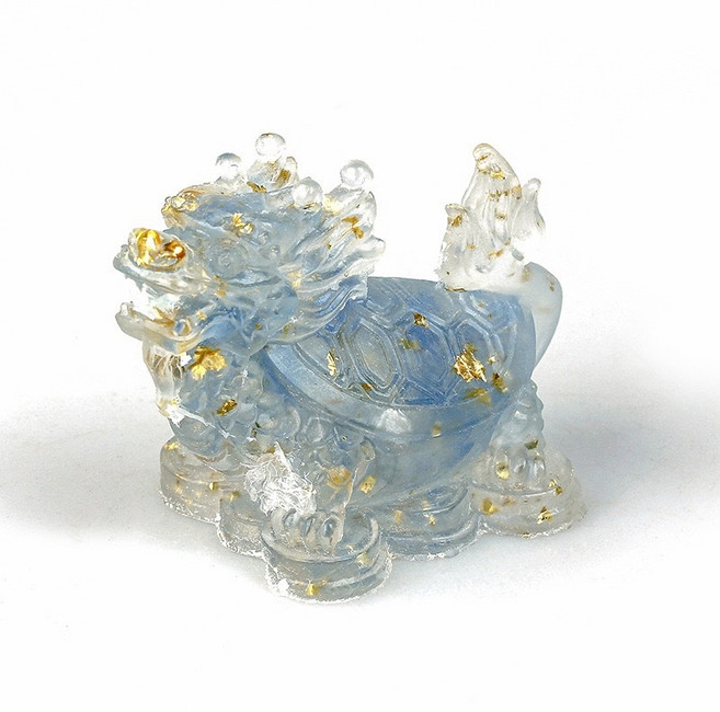 念念不忘 水晶龍龜擺飾 能量風水擺件, 水晶龍龜擺飾-海藍寶