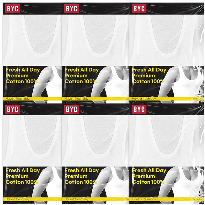 BYC 남자 런닝 민소매 6매 세트 순면 프레쉬코튼 메리야스 난닝구