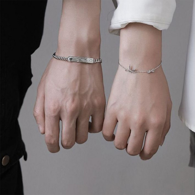 besteffie 커플 실버 팔찌 남녀 공용 연인 팔찌 심플 패션 커플 가족 악세서리 선물 K18