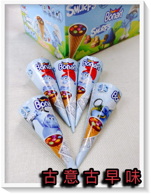 古意 古早味 藍色小精靈 榛果脆皮甜筒 懷舊零食, 1個