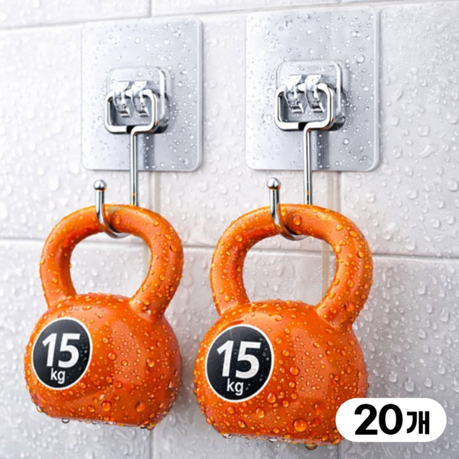 코지앤드 무타공 초강력 접착식 후크 걸이, 투명, 20개