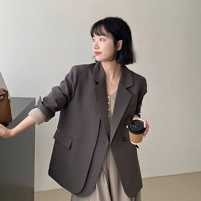 BIKASU 여성 캐주얼 싱글 정장 자켓 루즈핏 빅사이즈 오피스룩