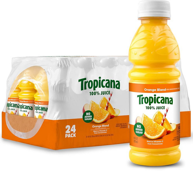 트로피카나 100% 주스 오렌지 블렌드 싱글 서브 10 floz 병(24팩) - 주스 C 풍부 첨가당, NEW! Orange Juice Blend, 10 Fl Oz (Pack of 24), 296ml