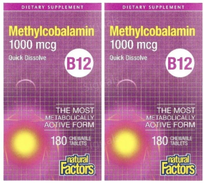 내추럴팩터스 메티코발라민 비타민비 B12 녹여먹는 1000mcg 180츄어블 2개, 180정 - 쿠팡