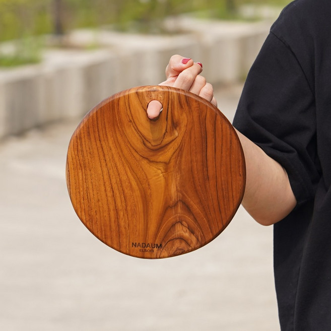 나다움 티크우드 주방 이유식 원목 나무 도마, 1개, 원형
