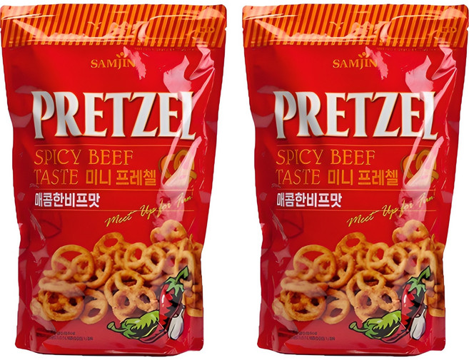 삼진 미니 프레첼 매콤한 비프맛, 300g, 2개