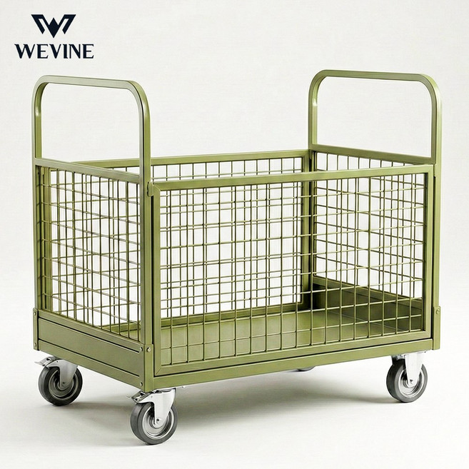 접이식 카트 물류창고 운반용 손수레 고하중 바스켓카트 롤테이너, 카키 중형, 1개