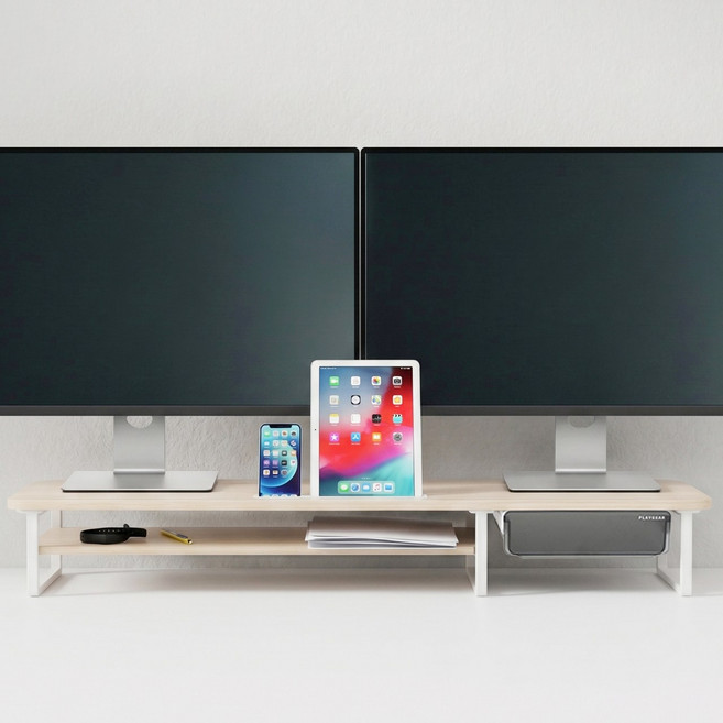 플레이기어 2단 듀얼 모니터받침대 높은 높이 거치대 1000mm, 1개, 100TG (폭100x높이15x베이지)