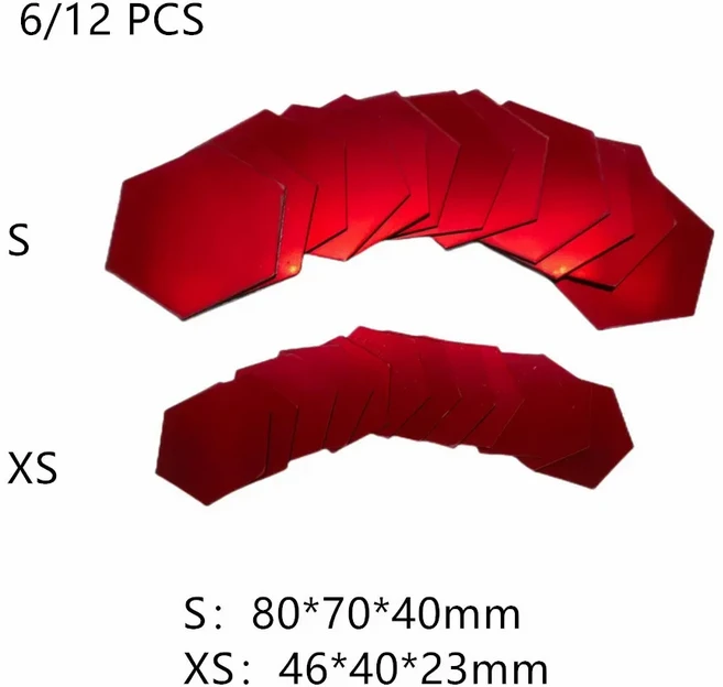 6/12PCS 아크릴 벽 거울 육각형 자기 접착 스티커 4 색 모자이크 타일 데칼 장식 DIY 아트 선물, 08 Red   6 PCS, 02 XS  46x40x23mm