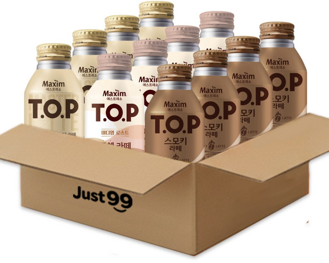 맥심 에스프레소 T.O.P 티오피 라떼 캔커피 3종 4개씩 (마스터라떼+돌체라떼+스모키라떼), 12개, 275ml