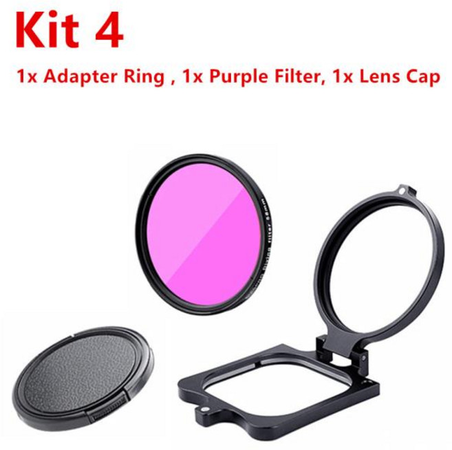 고프로렌즈 16X 매크로 렌즈 다이빙 레드 퍼플 필터 어댑터 링 캡 고프로 호환 히어로 11 10 9 8 블랙 방, 04 Kit 4_01 For GOPRO HERO10