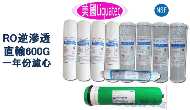 Liquatec RO 逆滲透 直輸600G 一年份濾心組 NSF認證, 1個