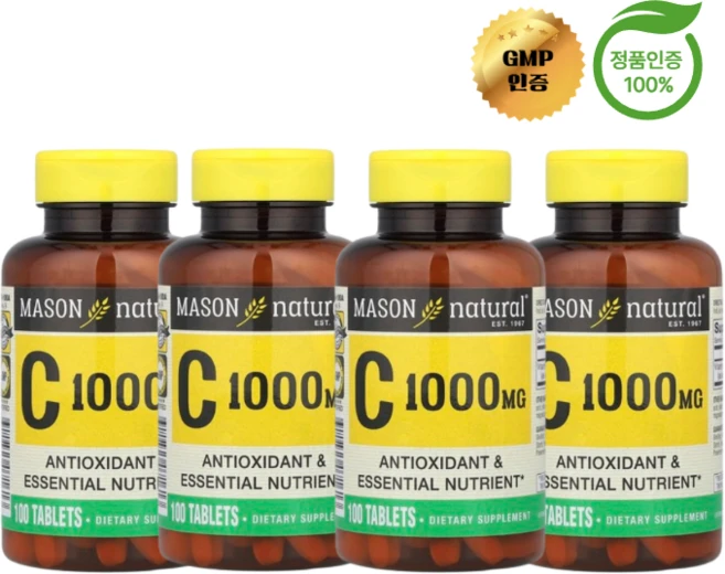 Mason Natural 비타민C 1000mg 100정, 4개 - 쿠팡