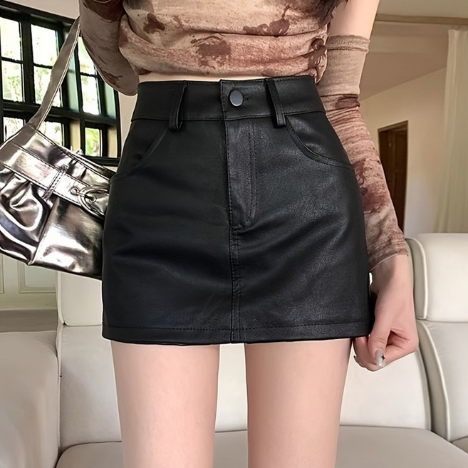holssi 코팅 섹시 가죽치마 레더 초미니스커트 치마바지 H라인