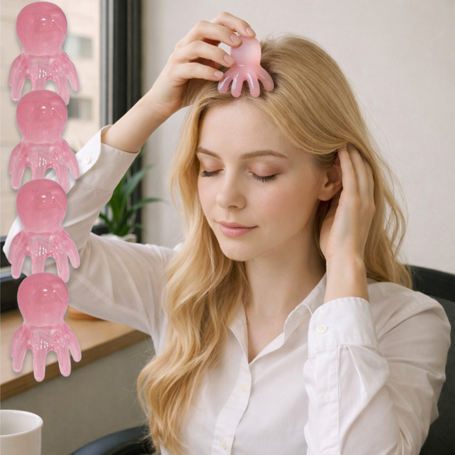 머니레드 문어괄사 두피 마사지기 4개, 분홍빛, 1세트