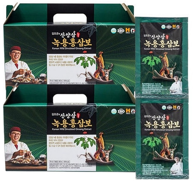 ( 홈쇼핑 ) 김오곤 원장의 산양삼 녹용홍삼보 기력충전 건강 홍삼 즙 엑기스, 60개, 70ml