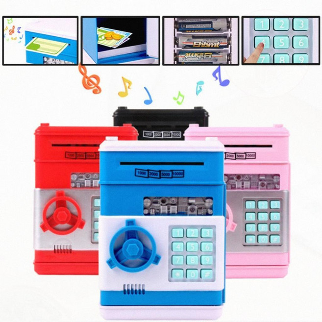 어린이 비밀번호 미니금고 자동 장난감 동전 보관 지폐저금통 ATM, 1개, DSAM 레드