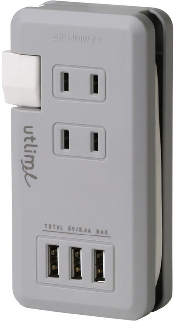 유트림 엘 포터블 콘센트 USB 포트 포함, 그레이, 1개