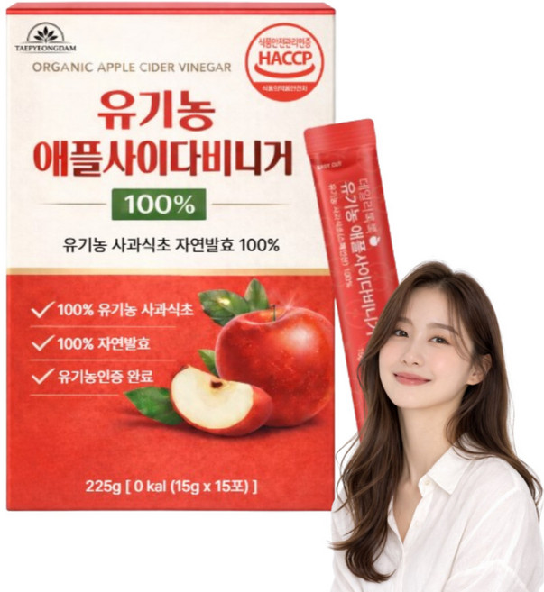 자연발효 사과식초 애플사이다비니거 100%유기농 애사비 스틱 유기산 해썹인증, 15개, 15g