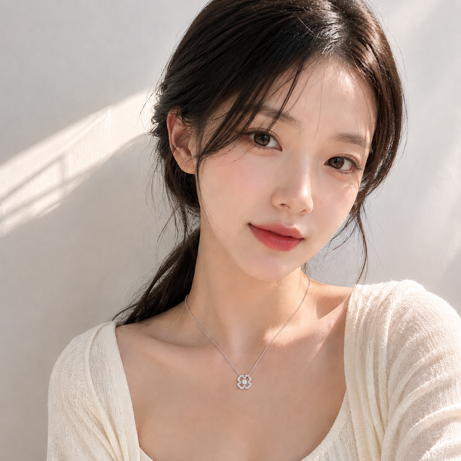 데일리컴퍼 14k 목걸이 1캐럿 큐빅 네잎클로버