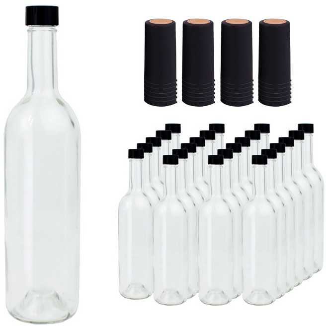가인글로벌 와인750 투명 유리병 + 스탬핑 숏캡 블랙 + 탑씰 블랙(루땡 수축필름) 주류병, 24세트, 750ml