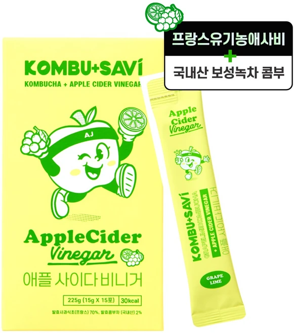 [콤부사비] 애플사이다비니거 <청포도라임맛>, 1박스, 225g - 쿠팡