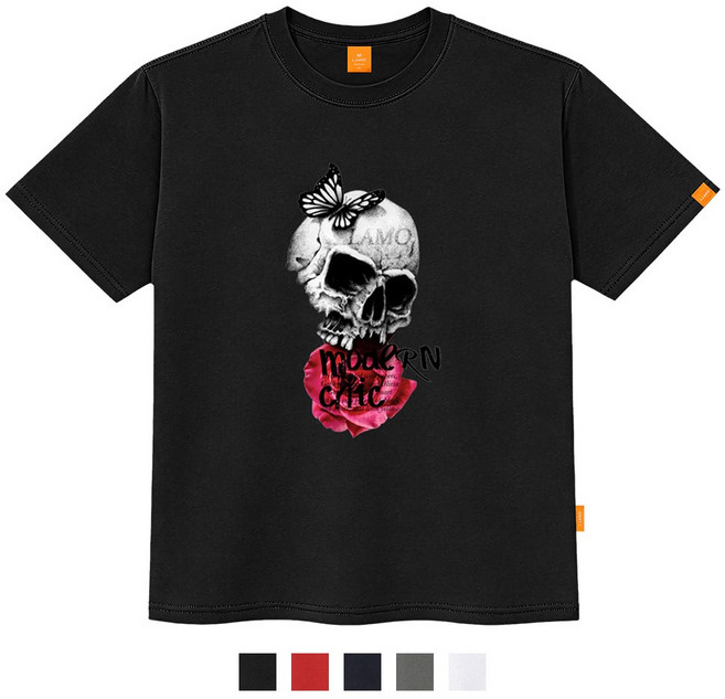 엘라모 해골나비 반팔 티셔츠 남녀공용 빅사이즈 S~4XL