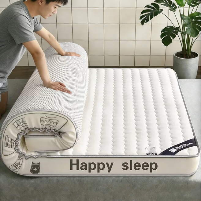 베이직 바닥 매트리스 사계절 매트리스 패드, 화이트 8cm