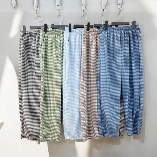 아사면바지 남자9부 홈웨어 바지 남자파자마바지 사계절잠옷바지 파자마바지 남자체크바지 남자시원한바지 남성파자마 남자편한바지 체크파자마 여자빅사이즈 캠핑바지 시골바지 주머니바지