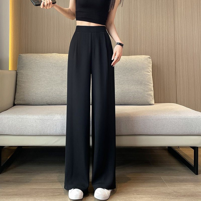 闊腿褲女 高腰垂感寬褲 直筒休閒長褲