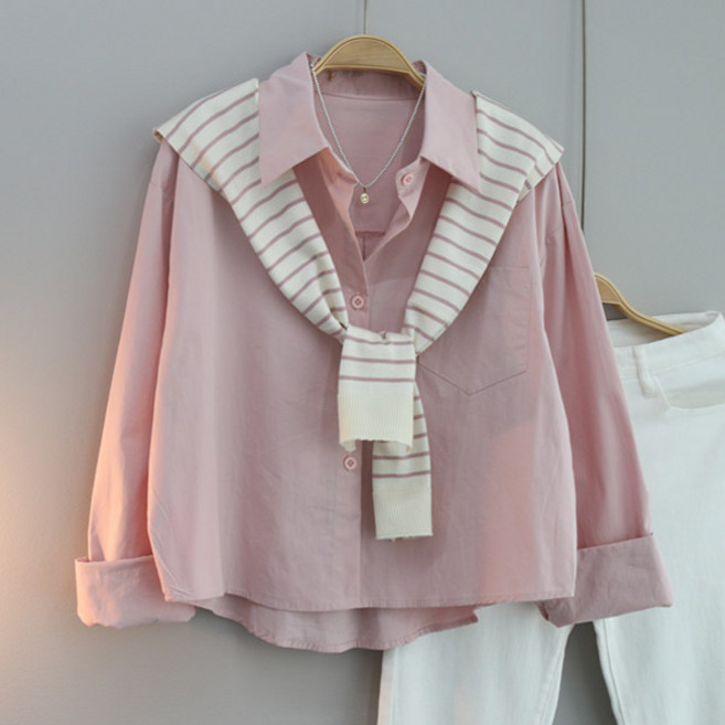 달콩 플러스루즈핏셔츠숄세트 여성 카라셔츠 긴팔 남방 오피스룩