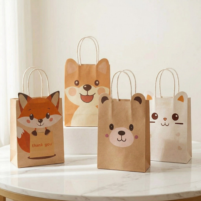 귀여운 동물 답례품 선물 쇼핑백, 8개, 혼합구성